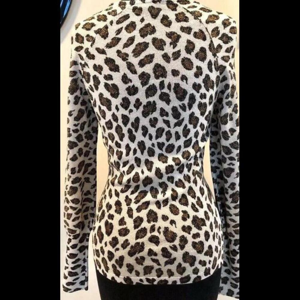 👠👚💛Cache Metallic Animal Print Ruched Keyhole Neck Top Stretch Sz Small - Picture 8 of 13